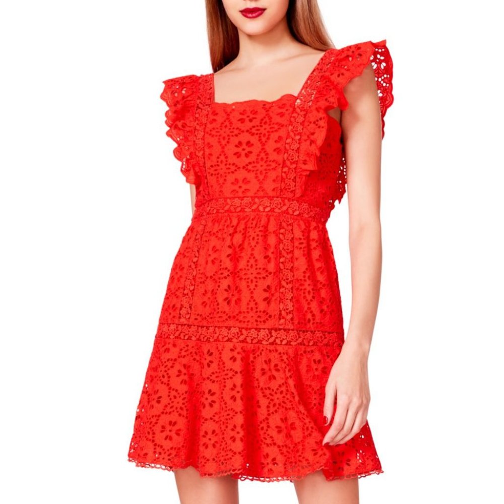 Betsey Johnson Bright Red Eyelet Ruffle Mini Dress